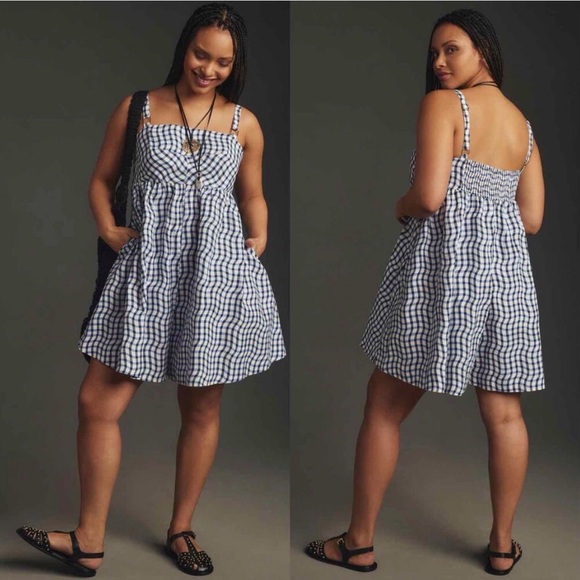 Maeve by Anthropologie Pants - Maeve Anthropologie Sleeveless Babydoll Gingham Romper Blue Sz XLP